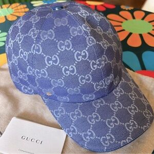 GUCCI Monogram Denim Baseball Hat Adjustable